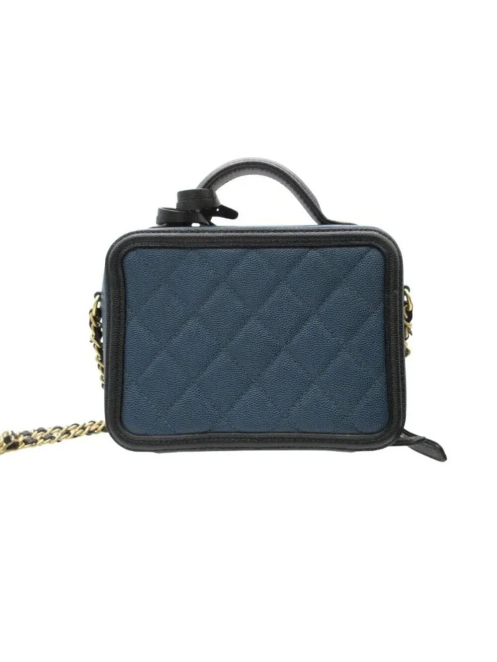 Chanel Shoulder Bag CC Filigree Small Vanity 2-Way Chain Caviar Leather Navy